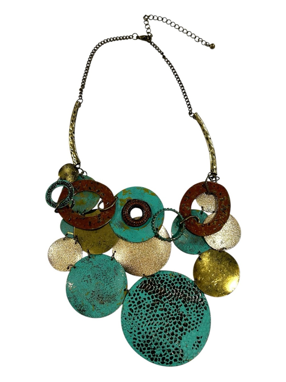 Statement Turquoise and Gold Disc Bib Necklace